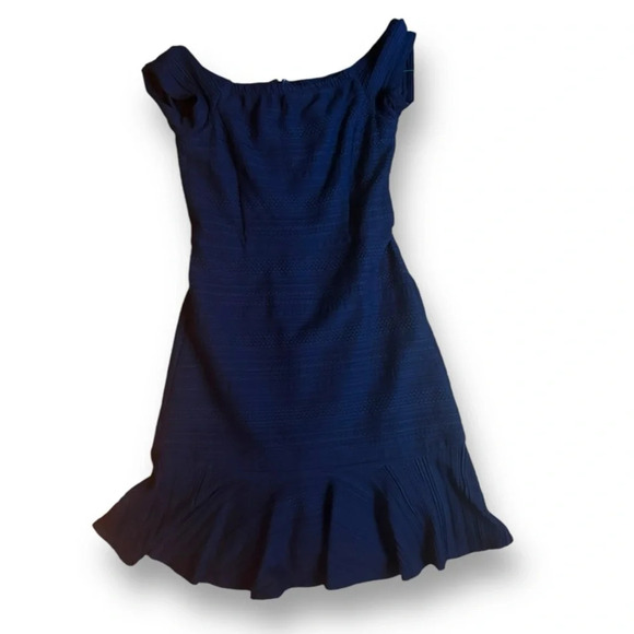 Rebecca Taylor Womens Off-the-Shoulder Textured Knit Dress Navy Size NWOT - Picture 2 of 12